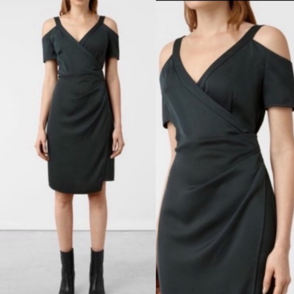 All Saints Dresses & Skirts - All Saints Wrap Dress Cadia 0 NWT Cold Shoulder Black LBD